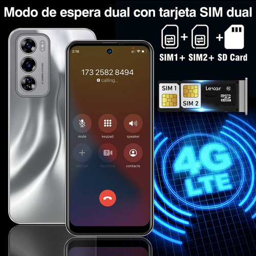 Teléfono Android 13 Sim Dual 12gb+256gb Rom Octa-core 8000mah Full Hd 6.8 Pulgadas Celular Expansión 512 Gb Con Reconocimiento Facial Y Huellas