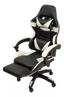 Silla Gamer Pc Escritorio Ergonomica Oficina Sillon Gaming Color Negro Y Blanco Material Del Tapizado Cuero Sintético