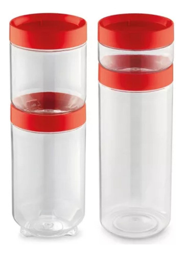 Kit 4 Pote Conecta Uz Tampa Rosqueável Empilhável Vermelho