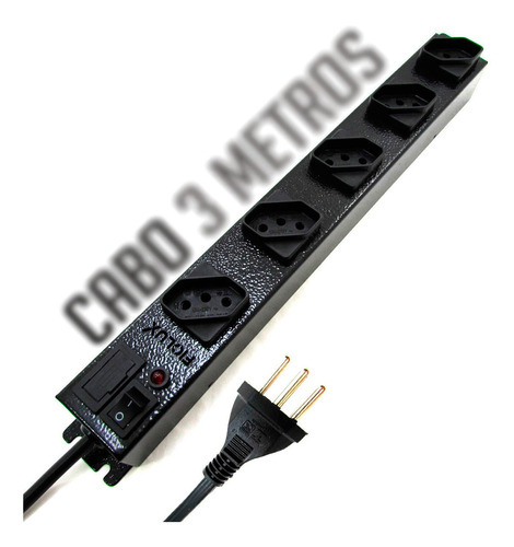 Regua De Energia Filtro De Linha 5 Tomadas Extensao 3 Metros Cor Preto