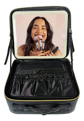 Porta Cosmetico Con Luz Y Espejo Inteligente Tactil Rosa