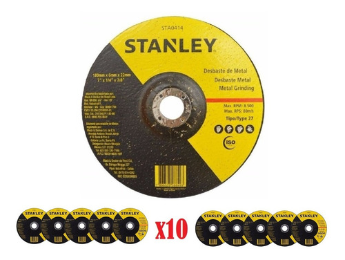 Disco De Desbaste 7´´ Metal Stanley (180x6) Caja X 10und