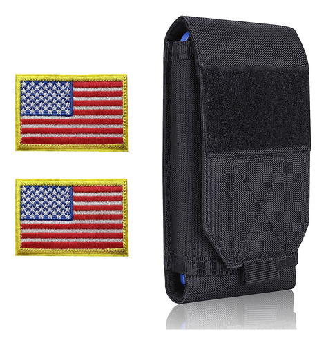 Funda Negra Tactica Para Celular + Parche Bandera Eeuu