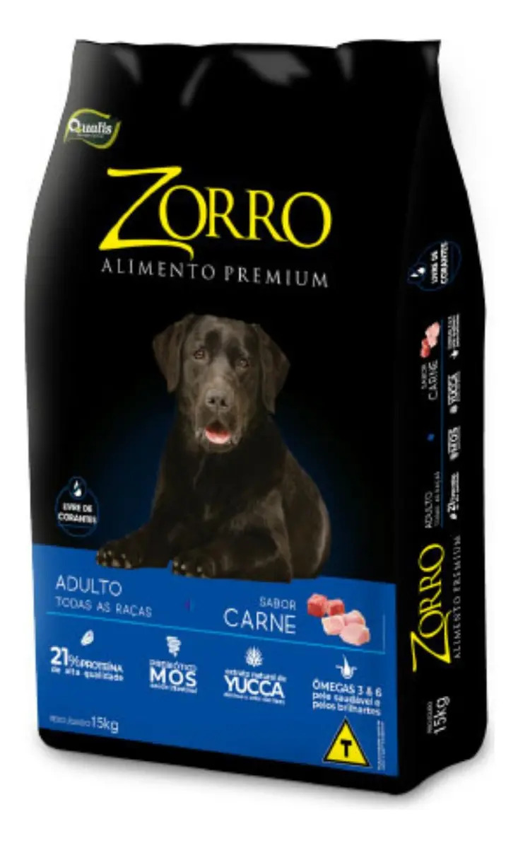 Ração Premium Zorro Adulto Carne Sem Corantes 15kg