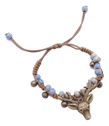 Pulsera De Cuero Con Cabeza De Ciervo Vintage Étnica Azul He