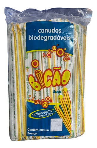 Caixa 3000un Canudos Biodegradáveis Suco Branco Sachê