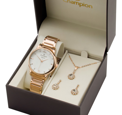 Relógio Champion Feminino Rose CN25529E Kit Colar e Brincos Original