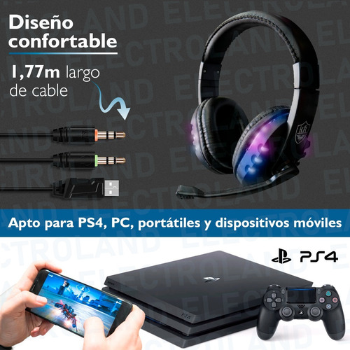 Imagen 4 de 10 de Auricular Gamer Micrófono Luz Led Rgb Sonido Hq Ps4 Pc