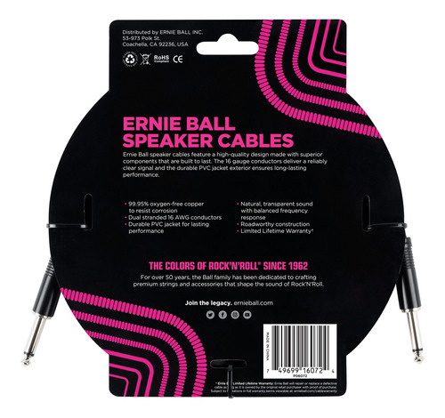 Cable Ernie Ball Para Bafle De 1.83 Mts. Rec./rec. 6072