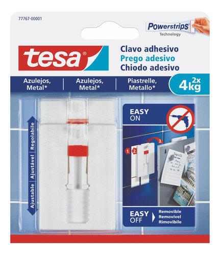 Clavo Adhesivo Ajustable Removible Tesa Superficie Lisa 4kg