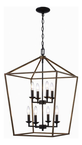 Lampara De Techo Colgante Cuentas Madera Candelabro 4 Luces Estructura Cafe/negro