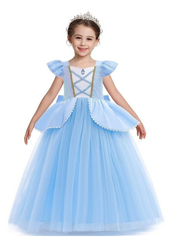 Vestido De Cenicienta Niña Princesa Elegante Azul Fiesta