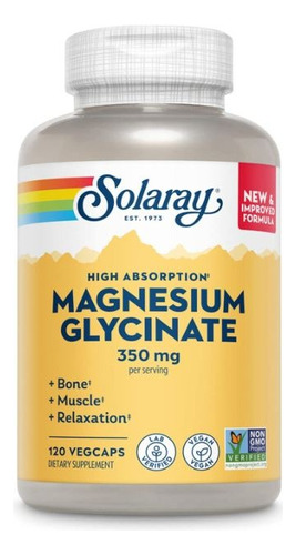 Solaray Glicinato De Magnesio 350mg 120 Capsulas Sabor Sin Sabor