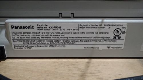 Fax Panasonic Kx-fp205 De Papel Comun Usado (Usado)