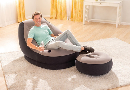 Poltrona Ultra Lounge Cinza Inflável Pufe Para Os Pés Intex