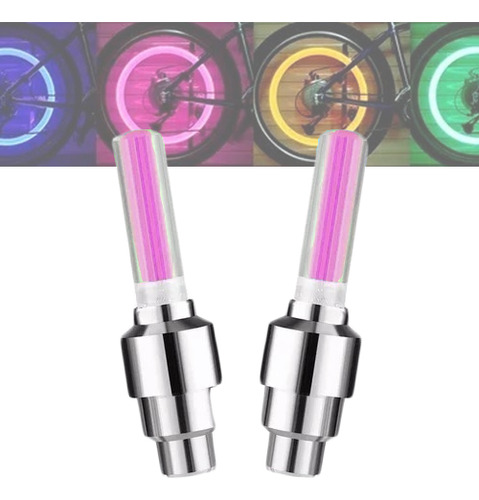 2pcs Luz Led Multicolor Valvula Tapon Llanta Bici Moto Auto Color Rosa