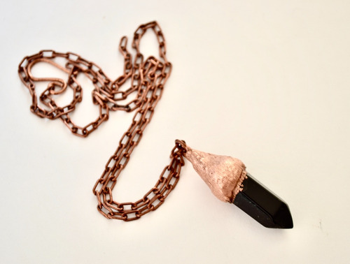 Imagen 2 de 6 de Collar Pendulo De Obsidiana Negra, Cadena Cobre, Cod1