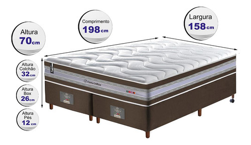 Cama inBox Flat D33 Conj. Select 88x188x71 - Café - Queen - 198 cm - 158 cm (Inclui: Com base dividida)