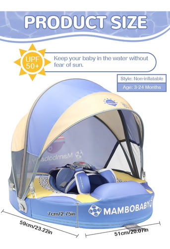 Baby Pool Float Mambobaby Con Toldo No Inflable De 3 A 24 M,