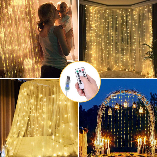 Cortina De 300 Luces Led De 3 X 3 M Con Control Remoto 5 Pzs