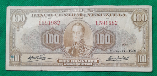 Billete De 100 Bolivares Venezuela, Año 1960, S 1982