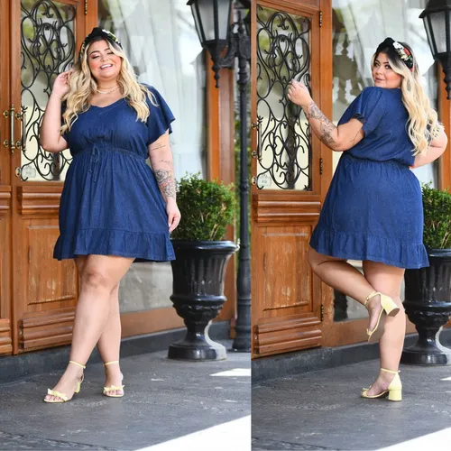 Vestido Jeans Plus Size Curto Moda Jovem Lan amento 2022