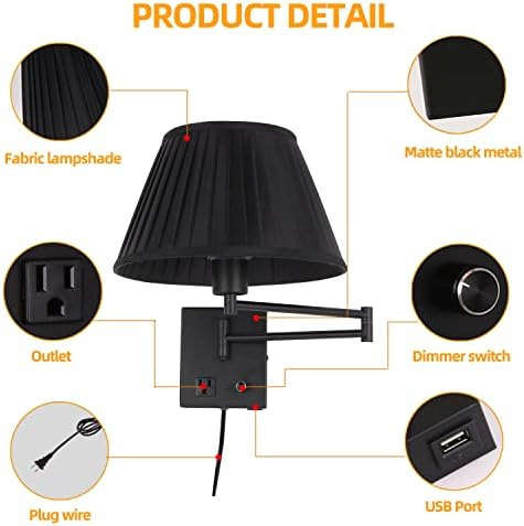 Aplique De Pared Enchufable Lámpara De Pared Con Brazo Oscil