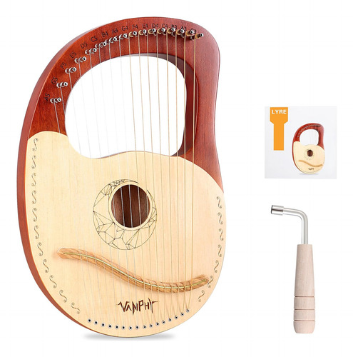 Arpa Lira De 16 Cuerdas De Metal, Cuerpo De Caoba Con...