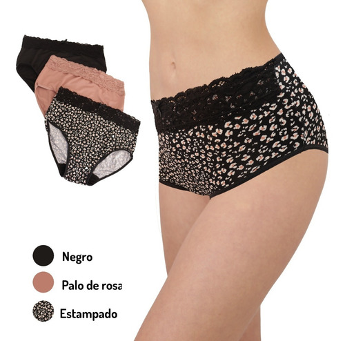 Set De 3 Pantaletas Cintura Alta Encaje Sexybox Mod. 16625