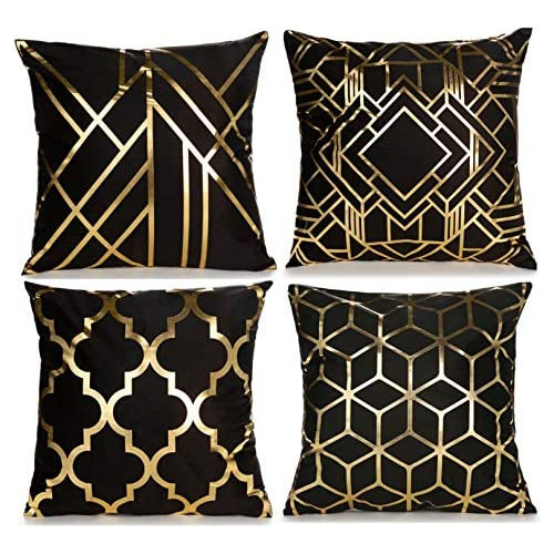 Juego De 4 Fundas De Almohada Decorativas De Oro Reliev...