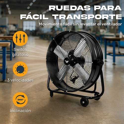 Ventilador Industrial Gutstark Metalico Piso 180w 2 Velocidades 30' Cantidad de aspas 3 Estructura Negro Aspas Plateadas Diámetro 67 cm Frecuencia 60 Hz Material de las aspas Metal