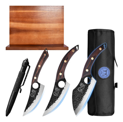 Xyj Knife Set With Magnetic Knife Block Acacia Wood Kitchen