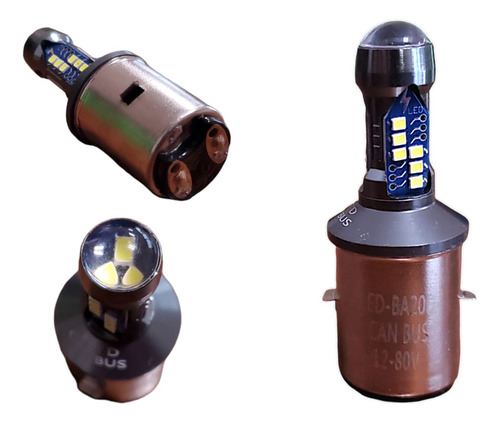 Foco De Faro Led Con Lupa Para Moto Entrada 2 Polos Ba20