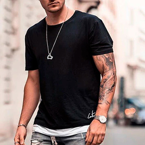 Corrente Masculina Talismã Geométrico Pingente Duplo Cor Prateado