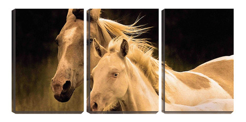 Placa Decorativa 80x140 Dois Cavalos Fundo Preto