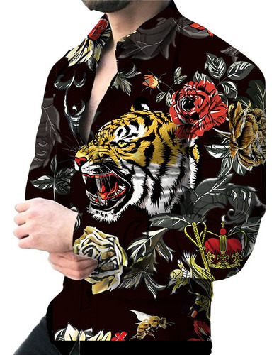 Camisa Con Estampado De Tigre Para Hombre