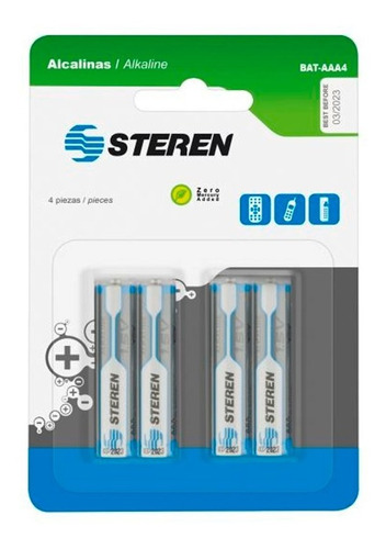 Batería Alcalina Tipo Aaa 1.5v Pack 4 Piezas Steren Bat-aaa4