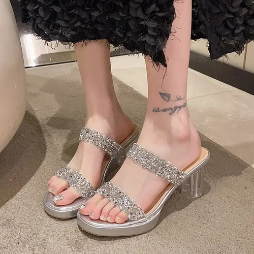 Sandalias De Tacón Alto De Cristal Para Mujer, Zapatos De Ve