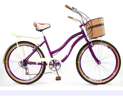 Bicicleta Aro 26 Retrô Vintage Feminina Cesta Vime Bagageir Cor Violeta/fosca Tamanho do quadro L