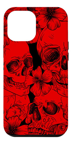 iPhone 12 Pro Max Negro Floral Skulls Rojo B08qtj41pc_300324