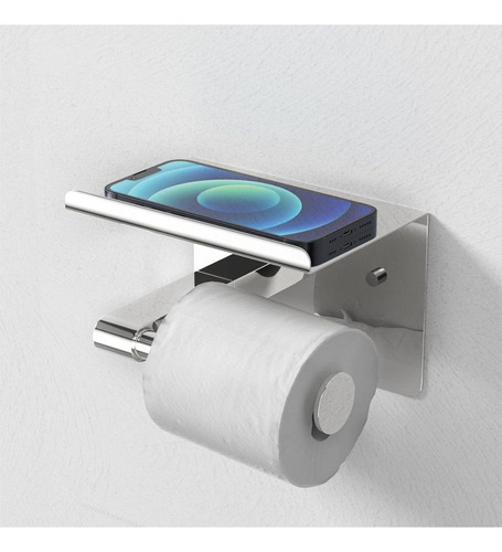 Timotech Porta Rollos De Papel De Baño Cromado Con Estante Color Plateado
