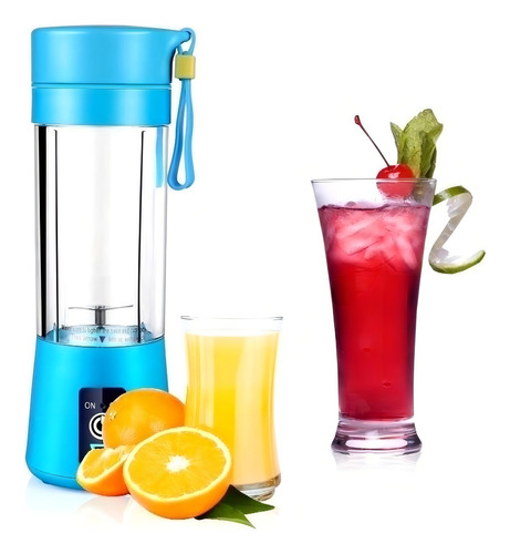 Mini Liquidificador Portátil Usb Recarregável Copo 380 Ml Cor Azul