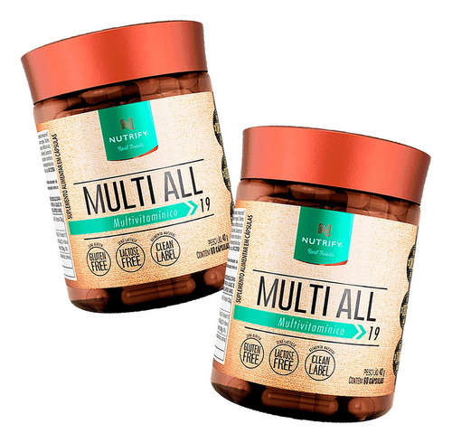 Kit 2 Potes Multi All Multivitamínico 120 Cápsulas Nutrify Sabor Mult All