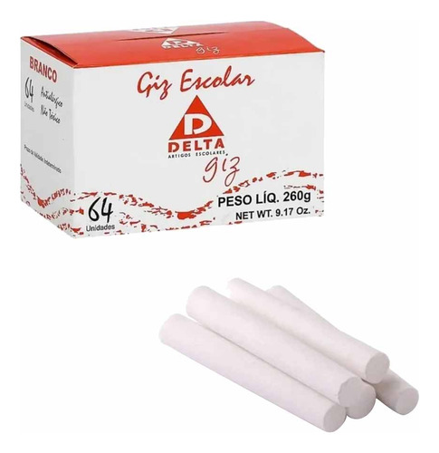 Kit 5 Caixas Giz Branco Para Quadro Escolar Palito Com 64
