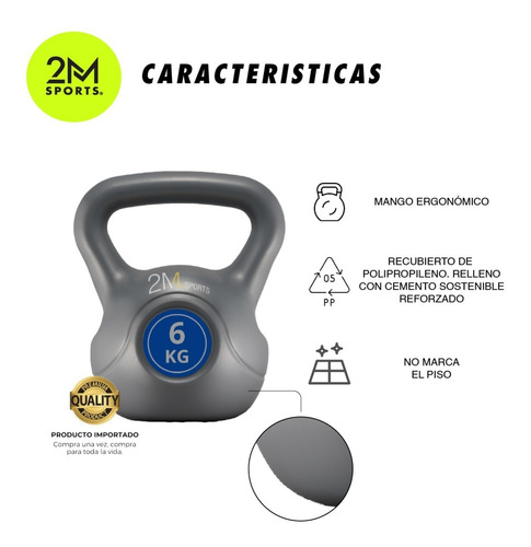 Imagen 3 de 7 de Pesa Rusa Kettlebell 6 Kg Importada Fitness Entrenamiento