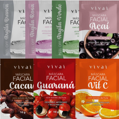 Imagem 1 de 8 de Kit Máscara Facial Vivai Açaí Cacau Guaraná Vitamina C
