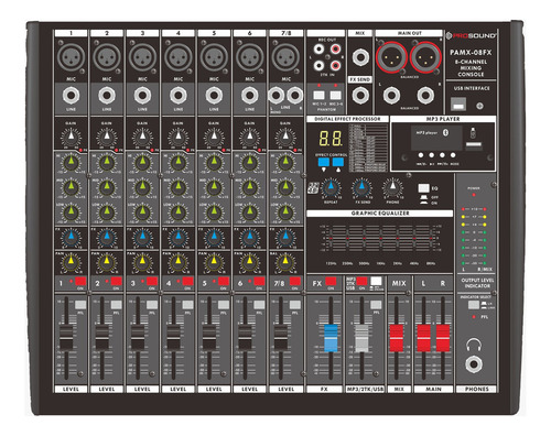 Mezcladora Prosound Pamx-08fx 8 Canales Bluetooth,usb