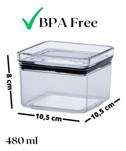 Pote Quadrado Hermético Paramount 480ml - Transparente