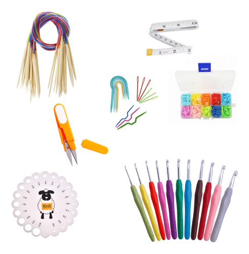 Pack De Tejido: Palillos 80cm (18un) + Set Crochet + Regalos