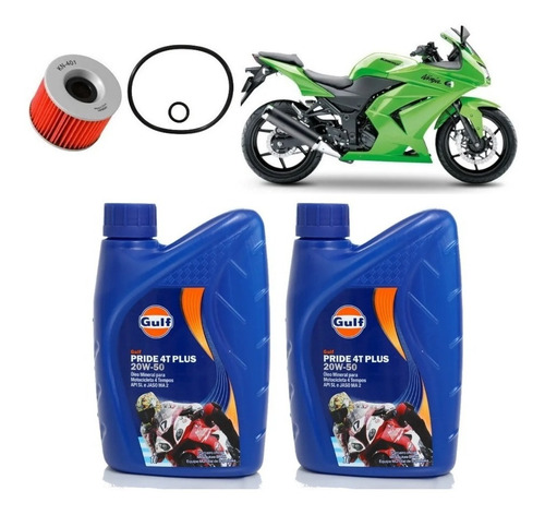 Kit Troca Oleo Ninja 250 R Até 2012 Kn-401 Gulf 20w50 